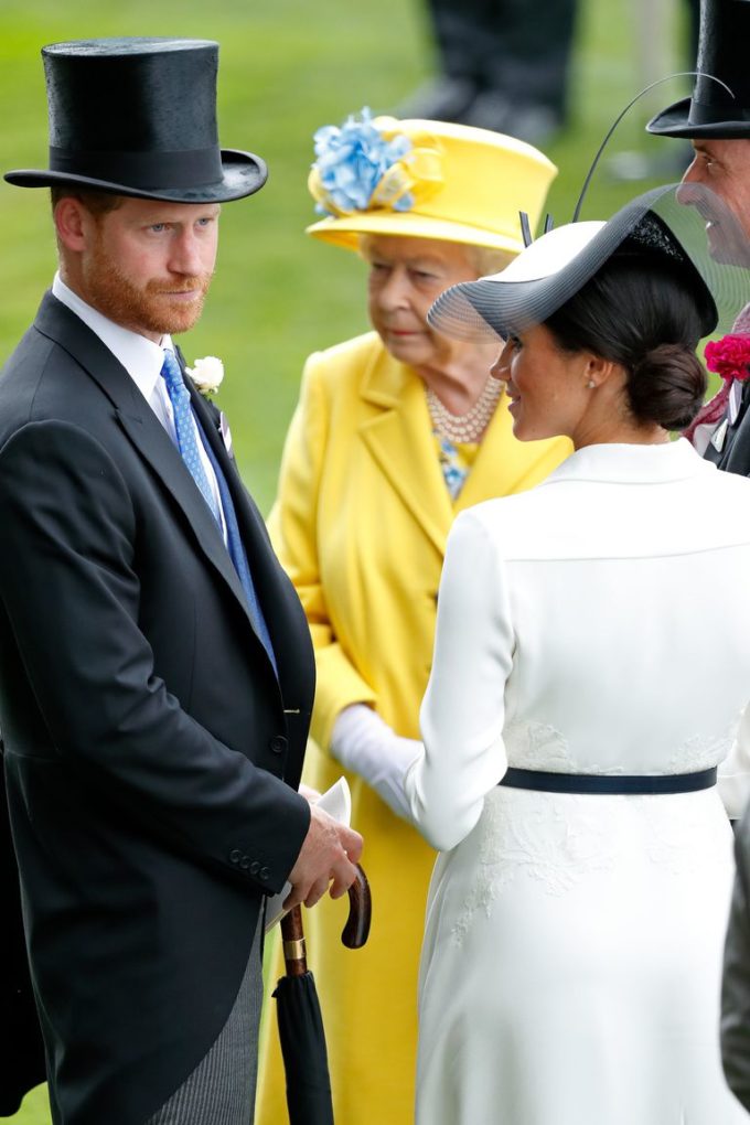 Prince Harry, Duchess Meghan, and the Queen arrive at the Royal Ascot.