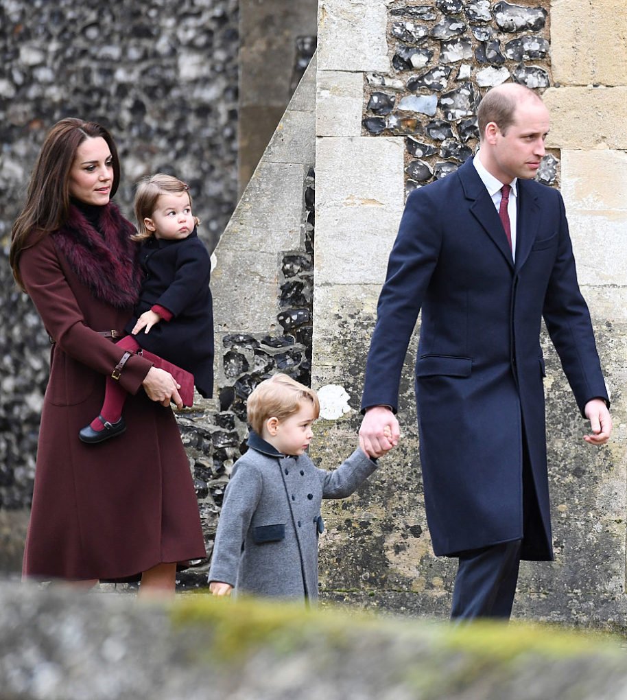 Prince William and Kate Middleton, Prince George and Princess Charlotte to the church in Kate's home
