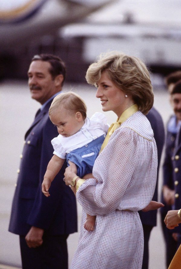 Princess Diana pictured with an infant Prince William during her royal tour of Australia