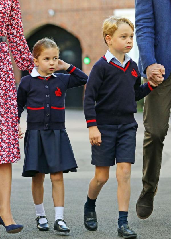 George And Charlotte Pose For A Sibling Portrait On First Day Of School
