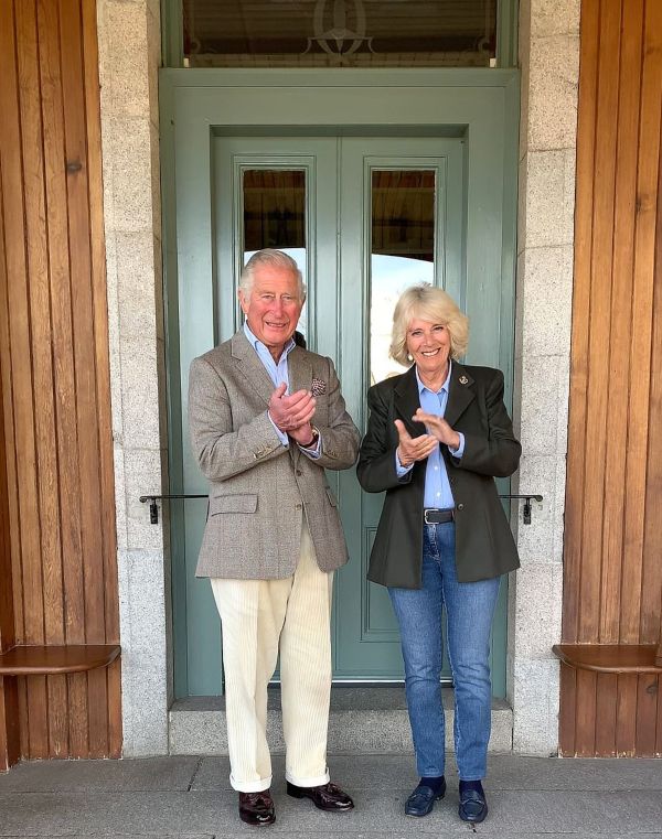 Prince Charles and Camilla clap for carers on their doorstep at Birkhall 