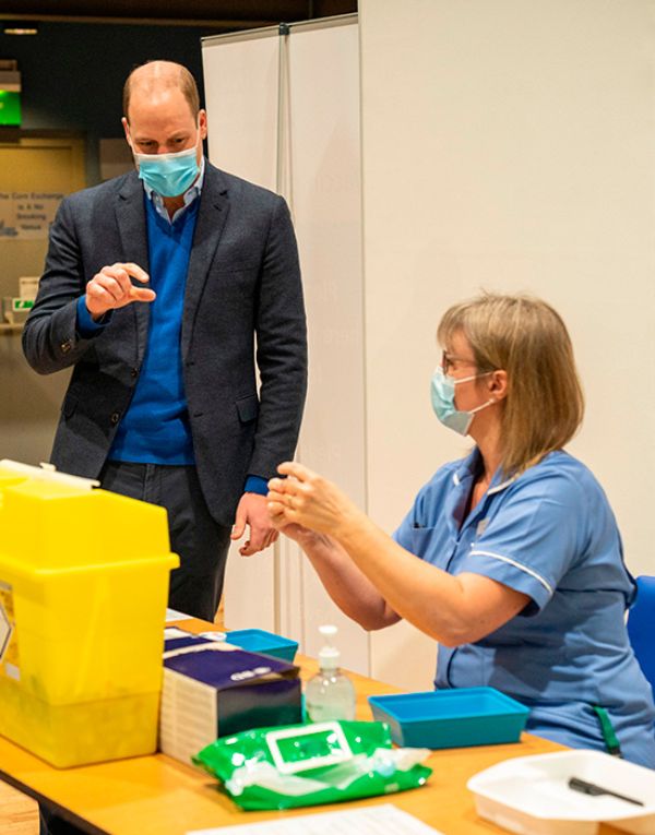 Prince William visit the vaccination centre at King's Lynn Corn Exchange in Norfolk