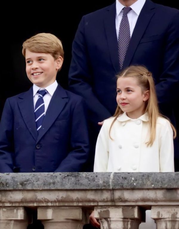 Prince George and Princess Charlotte on the Buckingham Palace balcony