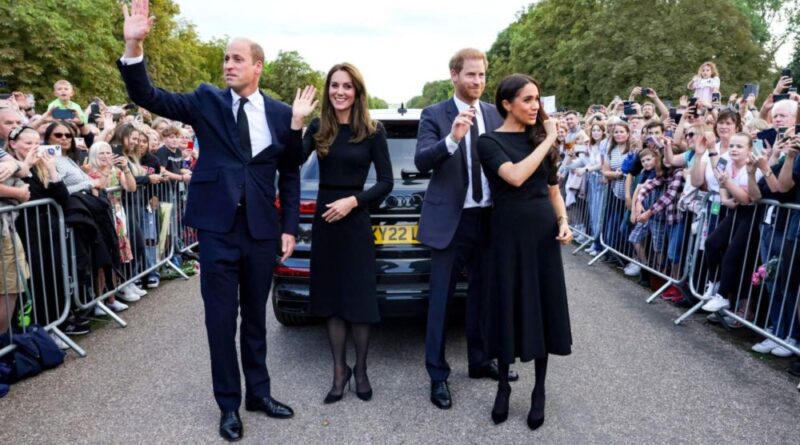 Prince William, Kate Middleton, Prince Harry and Meghan Markle greeted mourners and viewed tributes