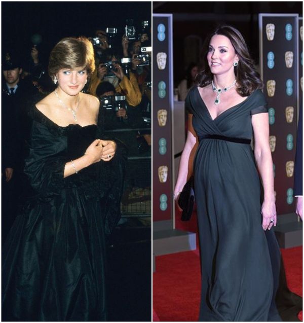 Kate Middleton and Princess Diana at black dres