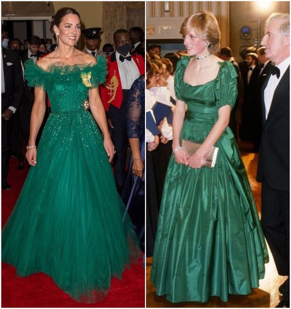 Kate Middleton and Princess Diana i green dres