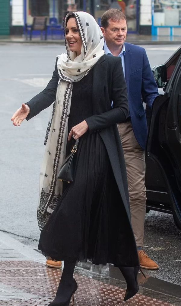 The Princess of Wales Covers Head As She And William Step Out For Earthquake Relief