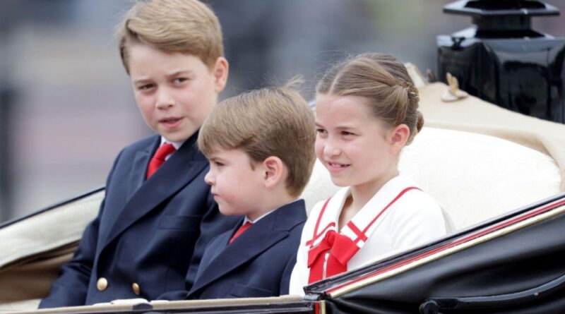 George, Charlotte And Louis Wave At The Crowds At Trooping The Colour 2023