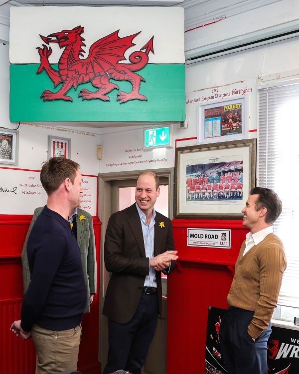 Prince William during a visit to the Turf pub next to Wrexham AFC